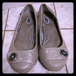 Dr Scholls Pewter Flats with button detail